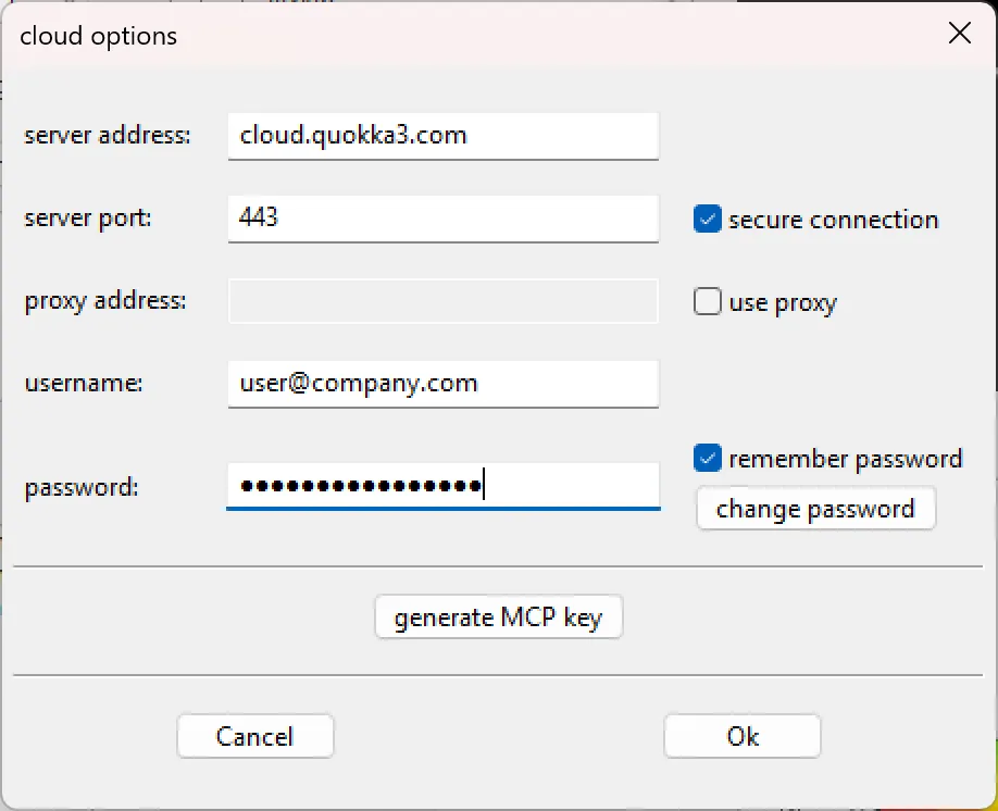 the cloud options dialog